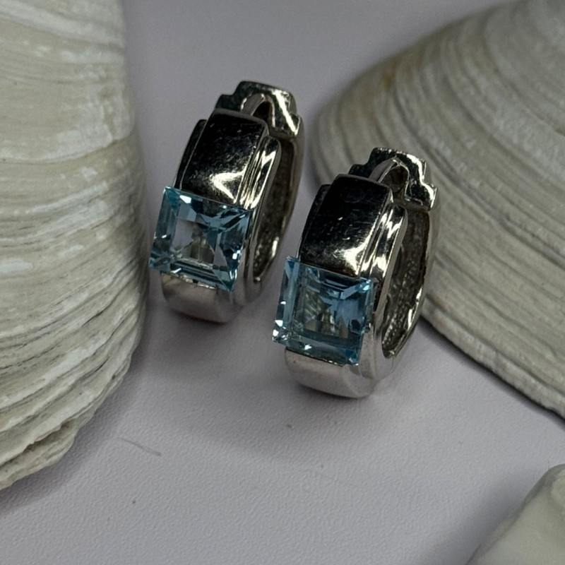925 Sterling Silver Blue Topaz Earrings Length 0.8 Inch