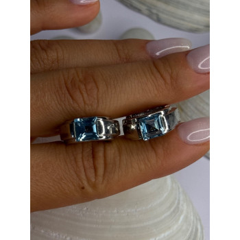 925 Sterling Silver Blue Topaz Earrings Length 0.8 Inch