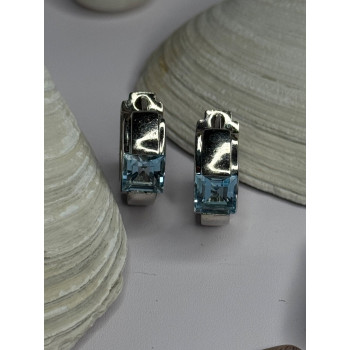 925 Sterling Silver Blue Topaz Earrings Length 0.8 Inch