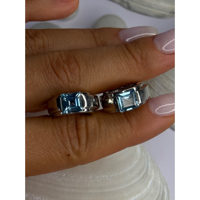 925 Sterling Silver Blue Topaz Earrings Length 0.8 Inch