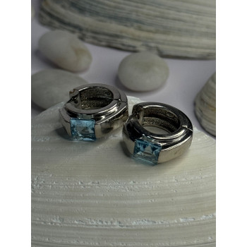 925 Sterling Silver Blue Topaz Earrings Length 0.8 Inch