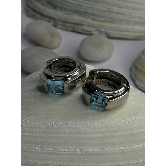 925 Sterling Silver Blue Topaz Earrings Length 0.8 Inch