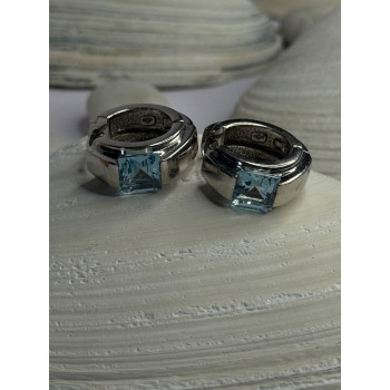 925 Sterling Silver Blue Topaz Earrings Length 0.8 Inch
