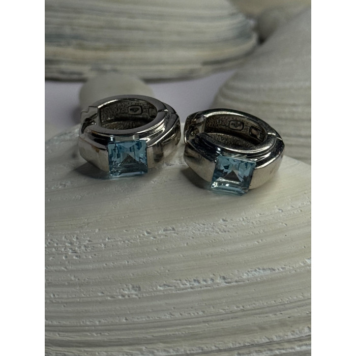 925 Sterling Silver Blue Topaz Earrings Length 0.8 Inch