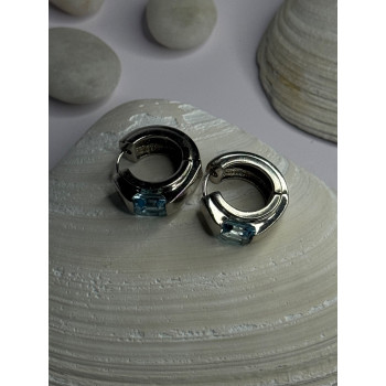 925 Sterling Silver Blue Topaz Earrings Length 0.8 Inch