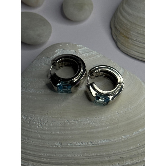 925 Sterling Silver Blue Topaz Earrings Length 0.8 Inch