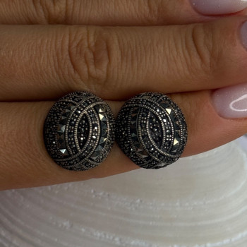 Beautiful Design 925 Sterling Silver Marcasite Earrings Length 0.7 Inch