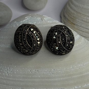 Beautiful Design 925 Sterling Silver Marcasite Earrings Length 0.7 Inch