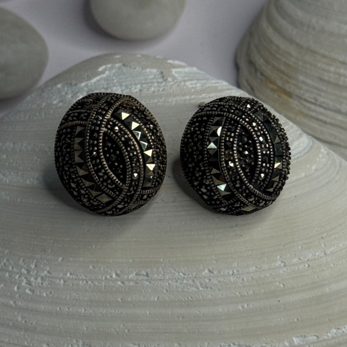 Beautiful Design 925 Sterling Silver Marcasite Earrings Length 0.7 Inch