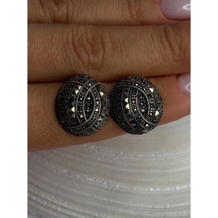 Beautiful Design 925 Sterling Silver Marcasite Earrings Length 0.7 Inch