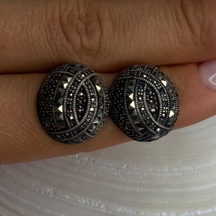 Beautiful Design 925 Sterling Silver Marcasite Earrings Length 0.7 Inch