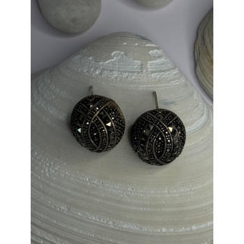 Beautiful Design 925 Sterling Silver Marcasite Earrings Length 0.7 Inch