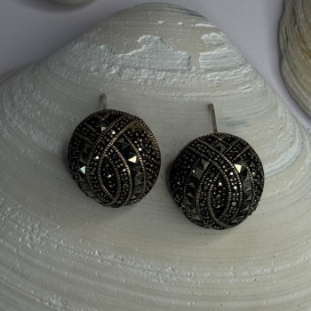 Beautiful Design 925 Sterling Silver Marcasite Earrings Length 0.7 Inch