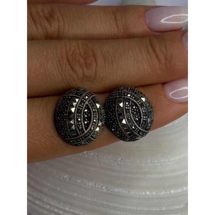 Beautiful Design 925 Sterling Silver Marcasite Earrings Length 0.7 Inch