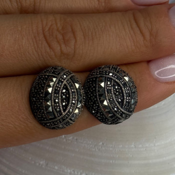 Beautiful Design 925 Sterling Silver Marcasite Earrings Length 0.7 Inch