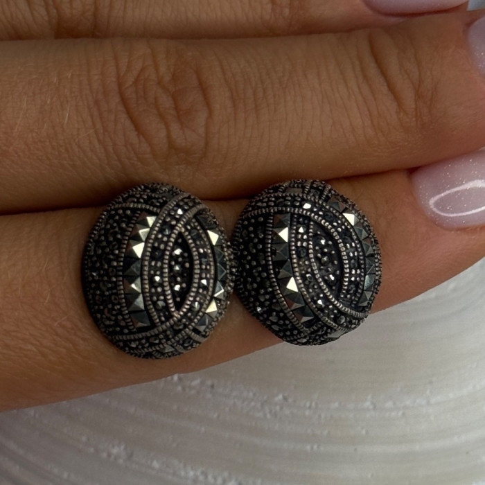 Beautiful Design 925 Sterling Silver Marcasite Earrings Length 0.7 Inch
