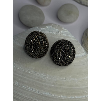 Beautiful Design 925 Sterling Silver Marcasite Earrings Length 0.7 Inch