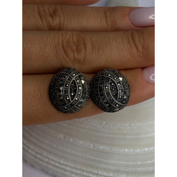 Beautiful Design 925 Sterling Silver Marcasite Earrings Length 0.7 Inch