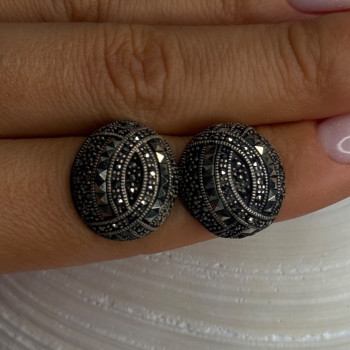 Beautiful Design 925 Sterling Silver Marcasite Earrings Length 0.7 Inch