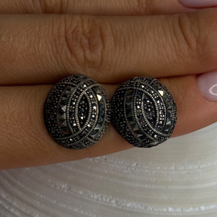 Beautiful Design 925 Sterling Silver Marcasite Earrings Length 0.7 Inch