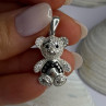 925 Sterling Silver Teddy Bear Cz Pendant Length 1.25 Inch