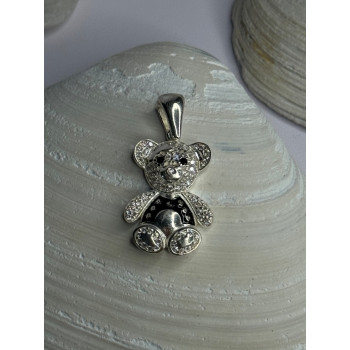 925 Sterling Silver Teddy Bear Cz Pendant Length 1.25 inch