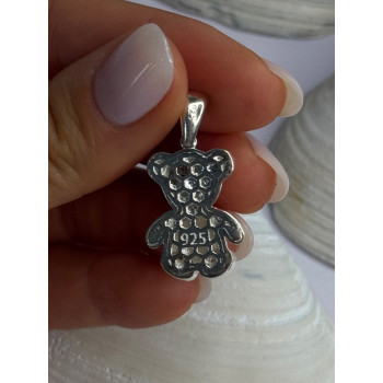 925 Sterling Silver Teddy Bear Cz Pendant Length 1.25 inch