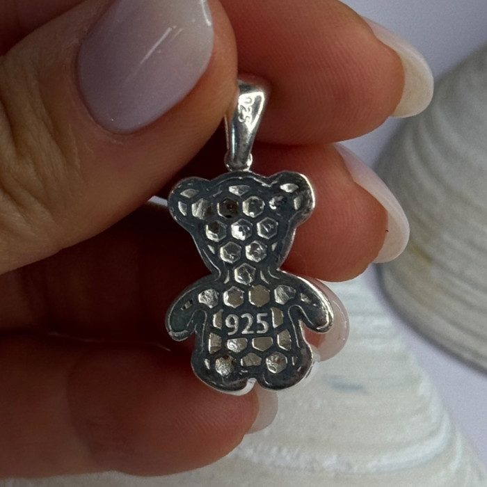 925 Sterling Silver Teddy Bear Cz Pendant Length 1.25 Inch