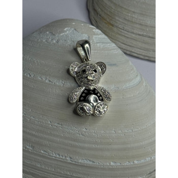 925 Sterling Silver Teddy Bear Cz Pendant Length 1.25 inch