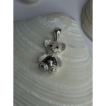 925 Sterling Silver Teddy Bear Cz Pendant Length 1.25 inch