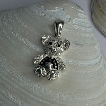 925 Sterling Silver Teddy Bear Cz Pendant Length 1.25 Inch