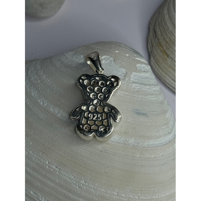 925 Sterling Silver Teddy Bear Cz Pendant Length 1.25 inch