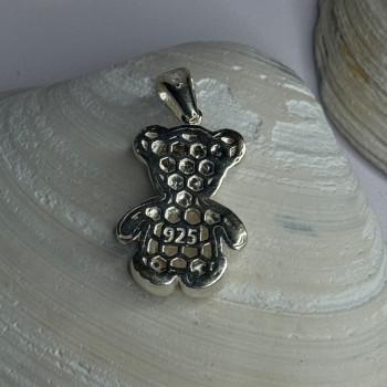 925 Sterling Silver Teddy Bear Cz Pendant Length 1.25 Inch
