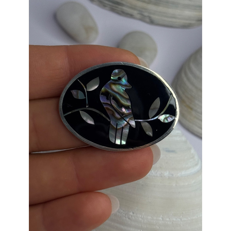 Vintage 925 Sterling Silver Abalone Bird Brooch Length 1.10 Inch