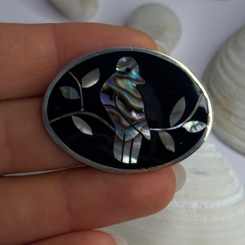 Vintage 925 Sterling Silver Abalone Bird Brooch Length 1.10 Inch