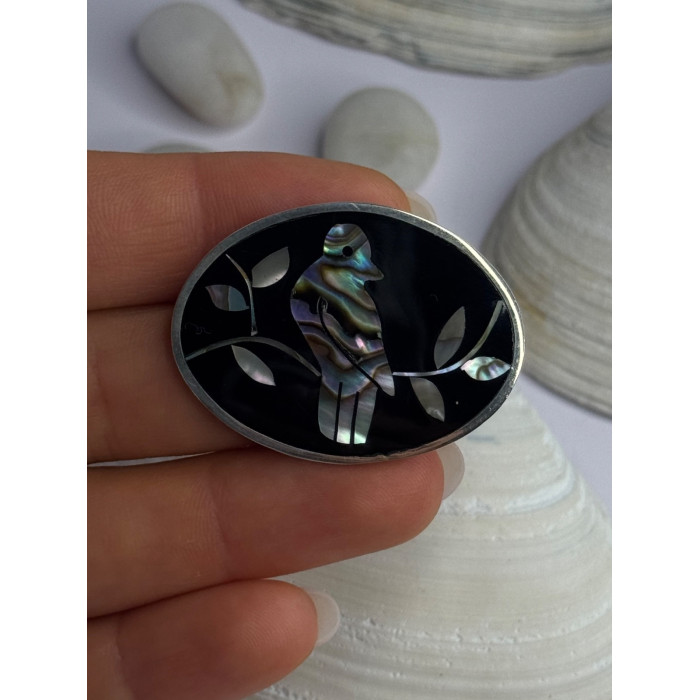 Vintage 925 Sterling Silver Abalone Bird Brooch Length 1.10 Inch
