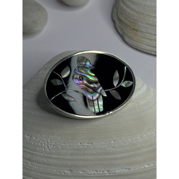 Vintage 925 Sterling Silver Abalone Bird Brooch Length 1.10 Inch