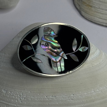Vintage 925 Sterling Silver Abalone Bird Brooch Length 1.10 Inch
