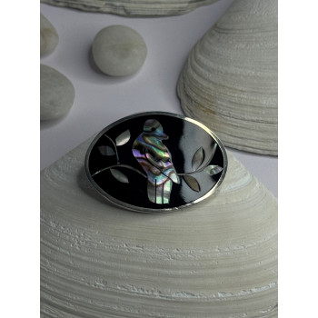 Vintage 925 Sterling Silver Abalone Bird Brooch Length 1.10 Inch