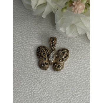 925 Sterling Silver Butterfly Beryl & Marcasite Pendant Length 0.90 Inch