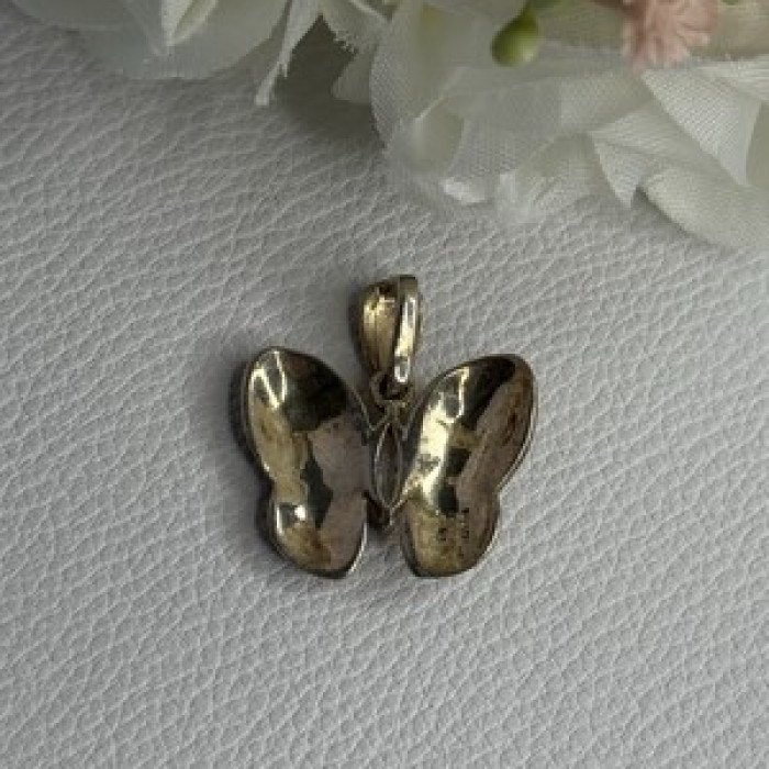 925 Sterling Silver Butterfly Beryl & Marcasite Pendant Length 0.90 Inch