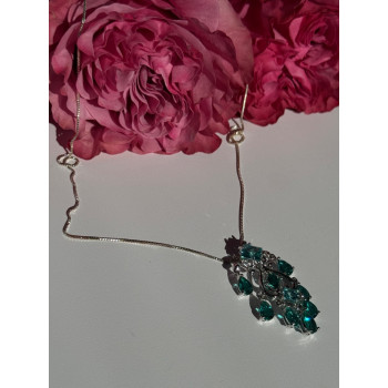 925 Sterling Silver Aquamarine & Emerald Necklace Length 17 inch