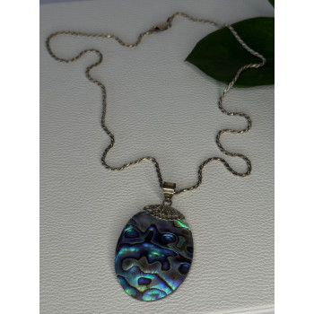 Vintage 925 Sterling Silver Abalone Necklace Length 20 inch