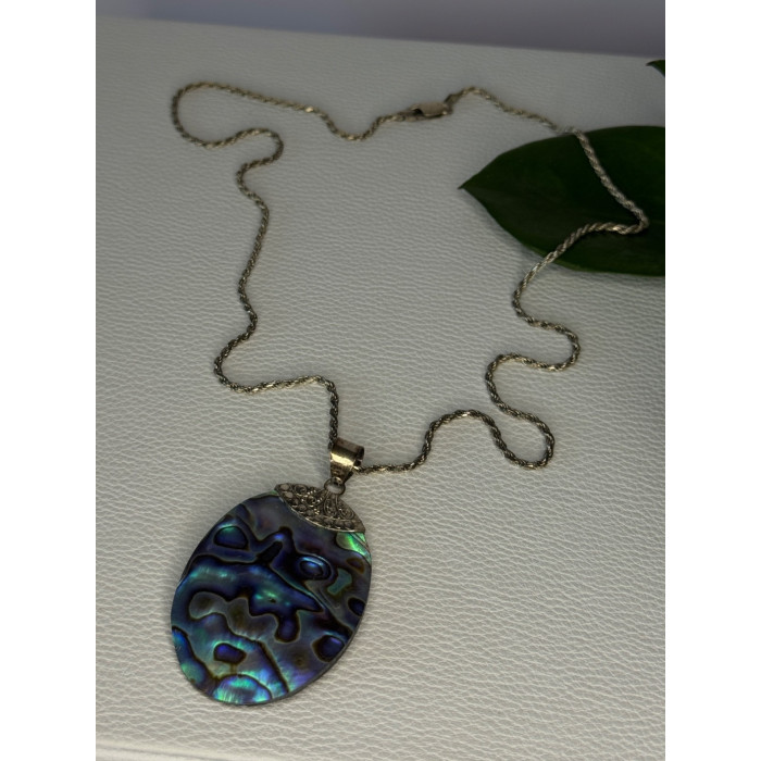 Vintage 925 Sterling Silver Abalone Necklace Length 20 inch