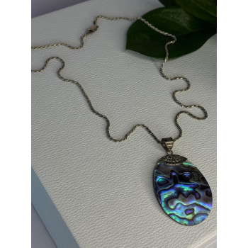 Vintage 925 Sterling Silver Abalone Necklace Length 20 inch