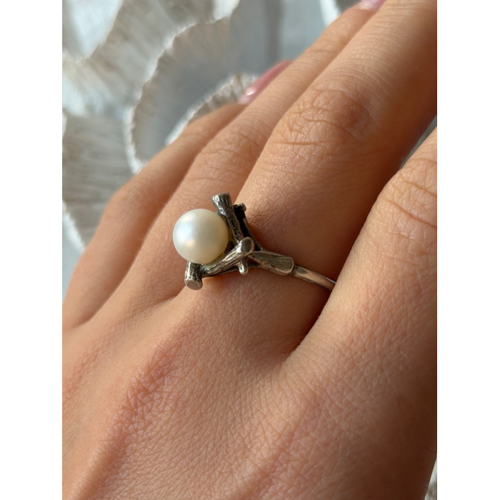 925 Sterling Silver Pearl Ring Size 9