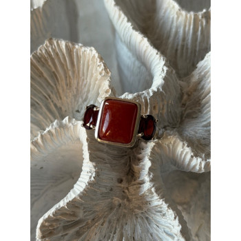 925 Sterling Silver Carnelian & Garnet Ring Size 7