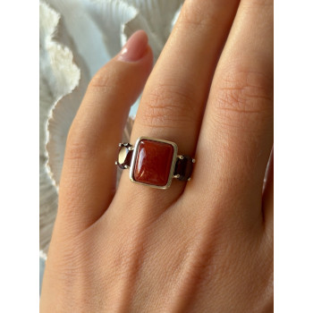 925 Sterling Silver Carnelian & Garnet Ring Size 7