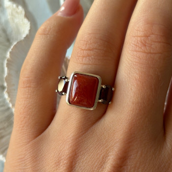 925 Sterling Silver Carnelian & Garnet Ring Size 7