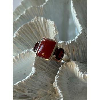 925 Sterling Silver Carnelian & Garnet Ring Size 7